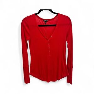 Express Vivid Red Button-Down Long Sleeve Top